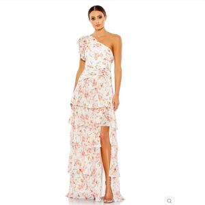 NWT Mac Duggal Floral Ruffle One Shoulder Gown Dress